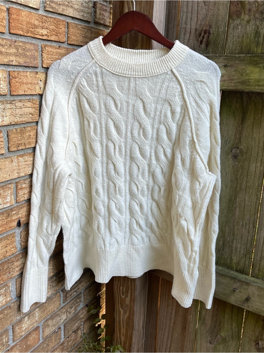 aerie Cream Oversized Cable-Knit Crewneck Sweater - Picture 2 of 5